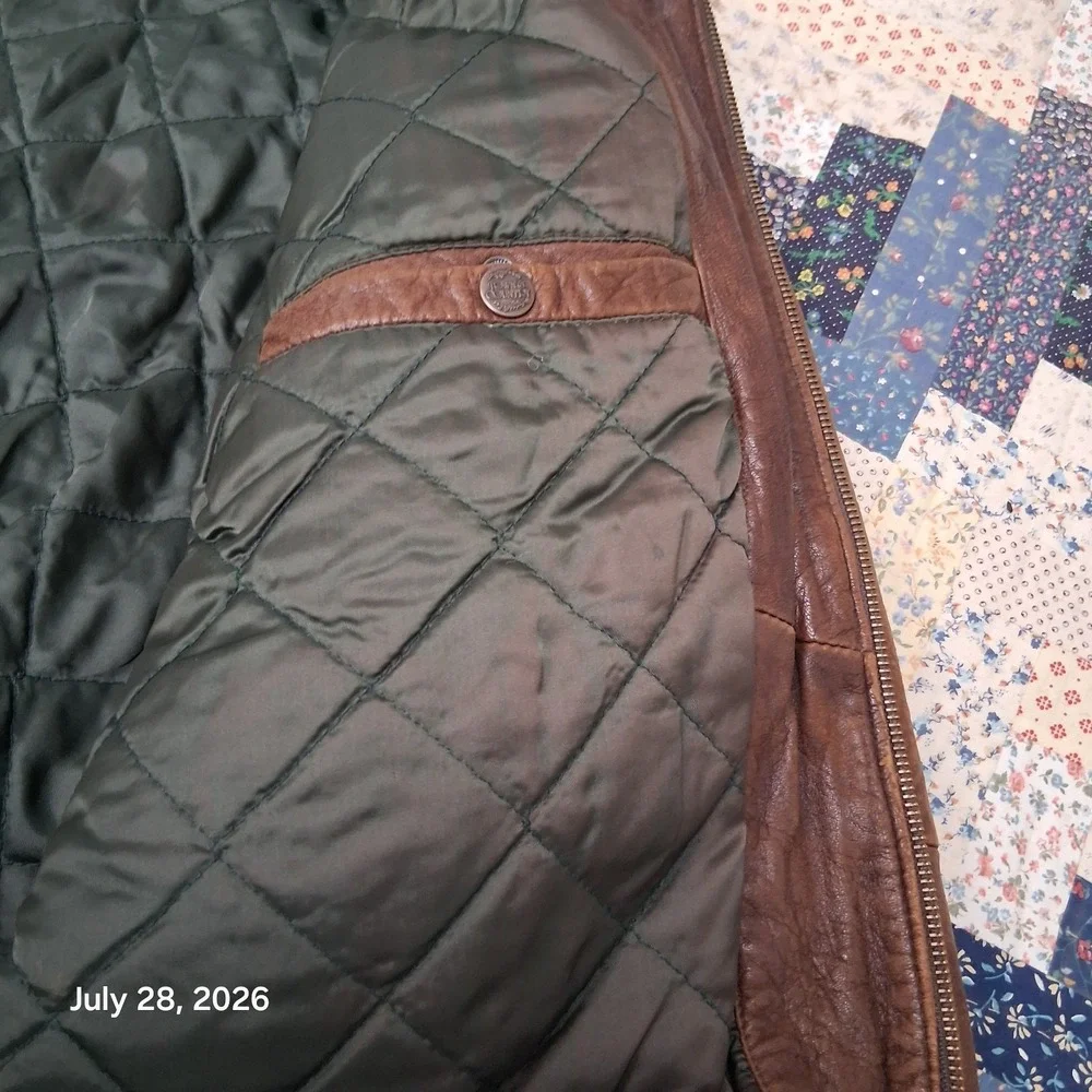Vintage Town Country Gordon Ferguson Mens XL Brown Leather Bomber Jacket Quilted